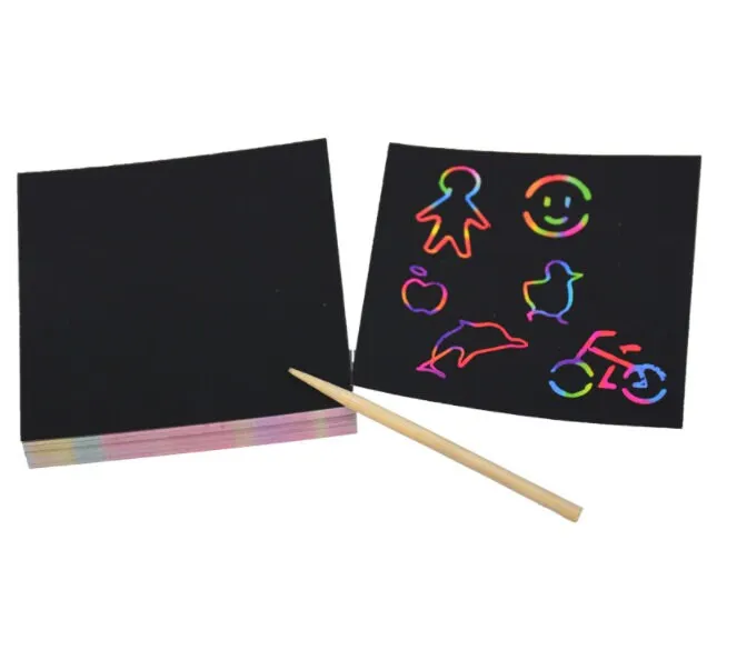 100 Pcs Kids Scratch Art Set - Rainbow Magic Scratch Paper - Pads Memo Pads -  Magic Drawing Painting Paper Notebook School Office Supplies