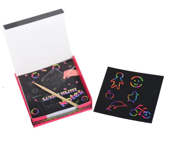 100 Pcs Kids Scratch Art Set - Rainbow Magic Scratch Paper - Pads Memo Pads -  Magic Drawing Painting Paper Notebook School Office Supplies