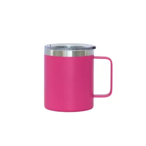 12 Oz Stainless Steel Travel Mug with Handle - Hot Pink