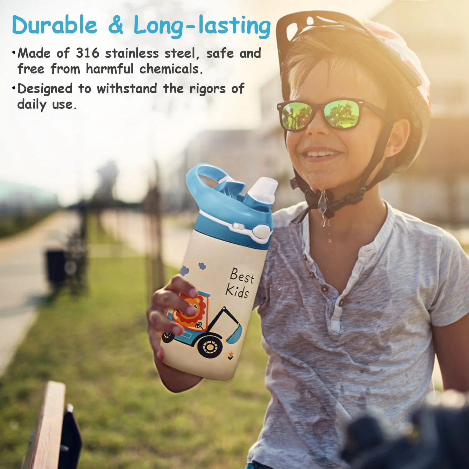 13.50oz. Insulated Stainless Steel Water Bottle Leak-proof with Straw Push Button Lock Switch