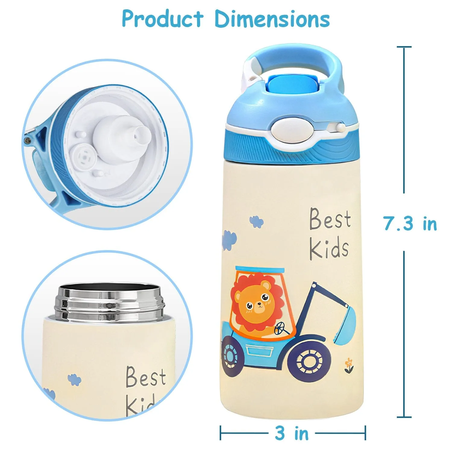 13.50oz. Insulated Stainless Steel Water Bottle Leak-proof with Straw Push Button Lock Switch