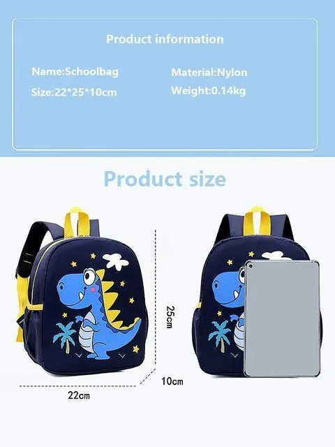 Adorable Dinosaur Cartoon Kids Backpack - Waterproof School Bag for Kindergarten and Primary Students