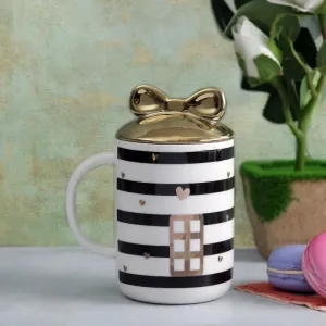 Adorable Striped Door Mug with Bow Lid | 350 ml | Multiple Colors