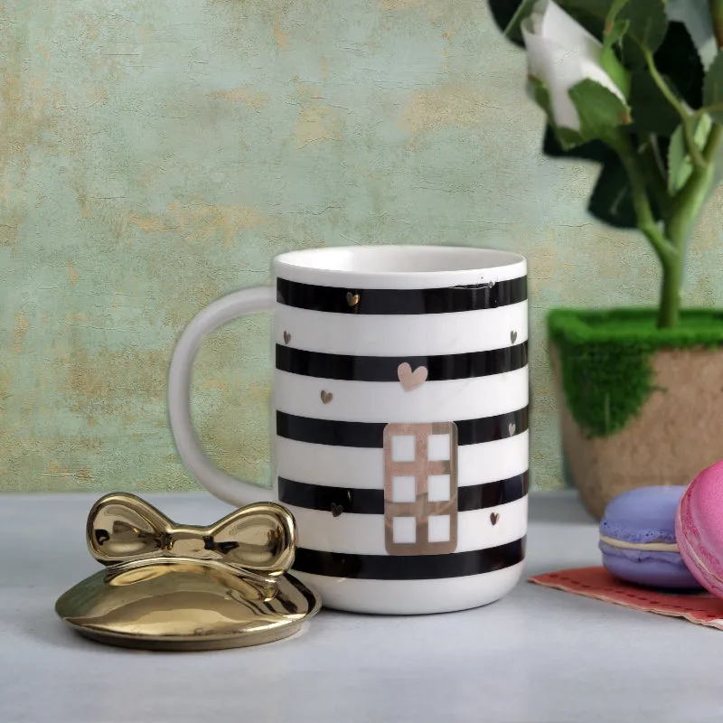 Adorable Striped Door Mug with Bow Lid | 350 ml | Multiple Colors