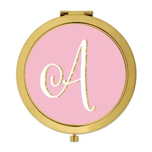 Andaz Press Blush Pink Faux Gold Glitter Monogram Gold Compact Mirror