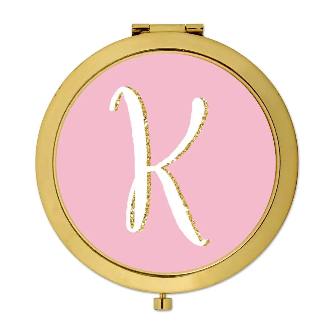 Andaz Press Blush Pink Faux Gold Glitter Monogram Gold Compact Mirror