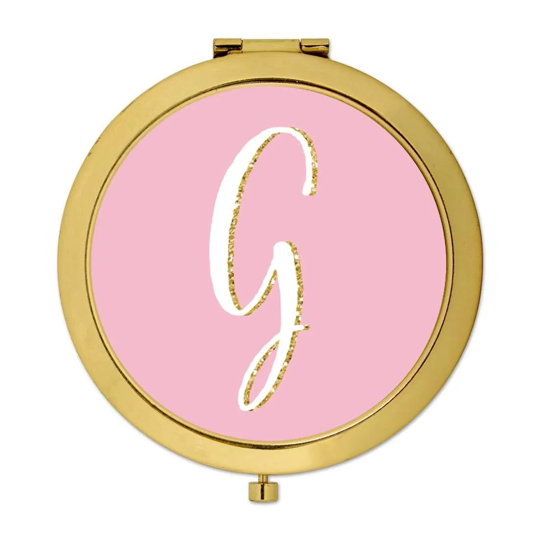 Andaz Press Blush Pink Faux Gold Glitter Monogram Gold Compact Mirror