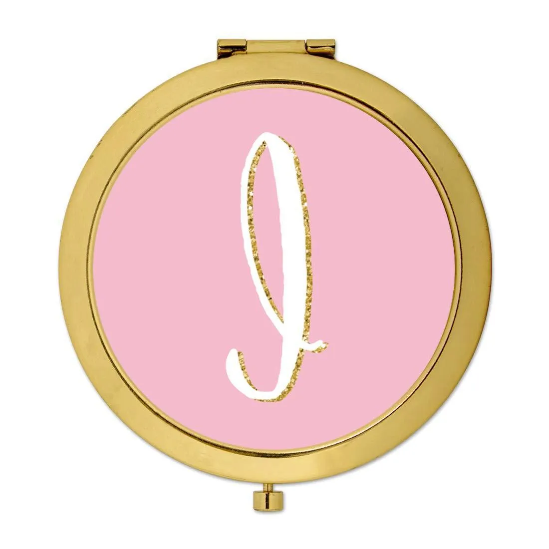 Andaz Press Blush Pink Faux Gold Glitter Monogram Gold Compact Mirror