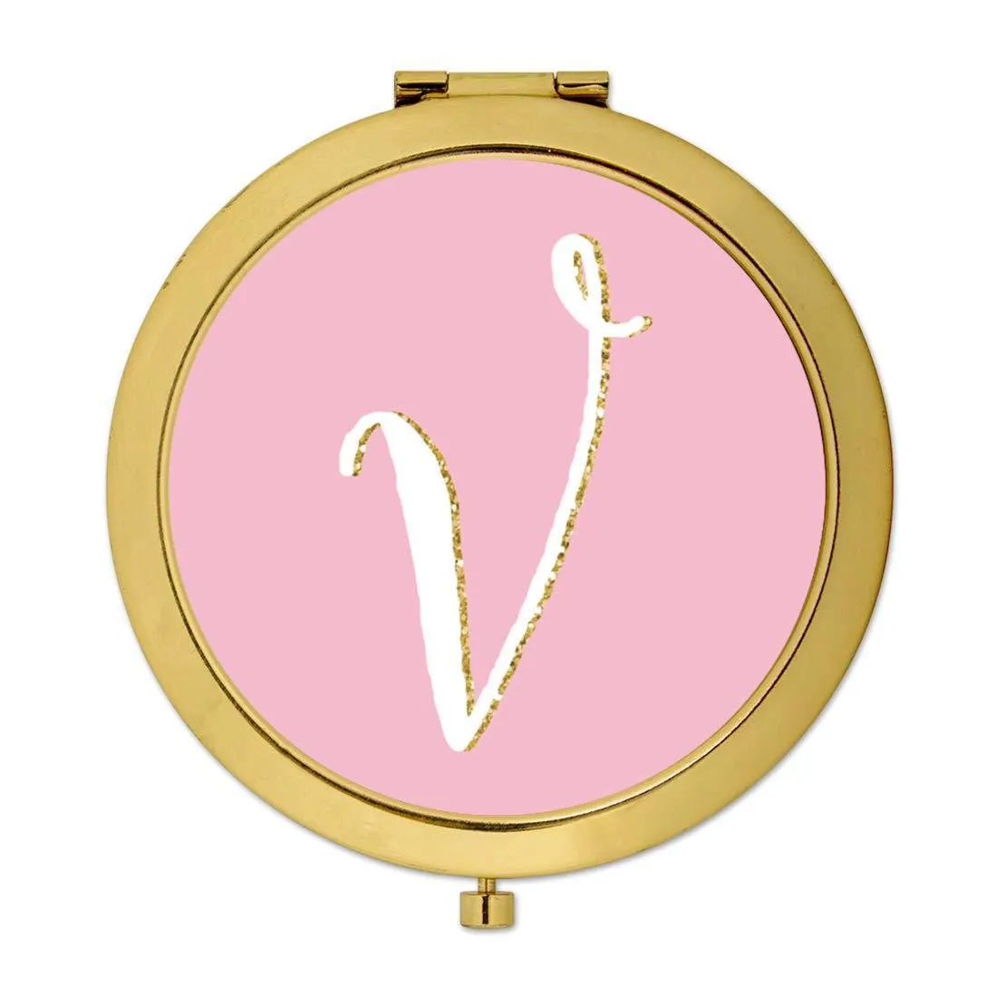 Andaz Press Blush Pink Faux Gold Glitter Monogram Gold Compact Mirror