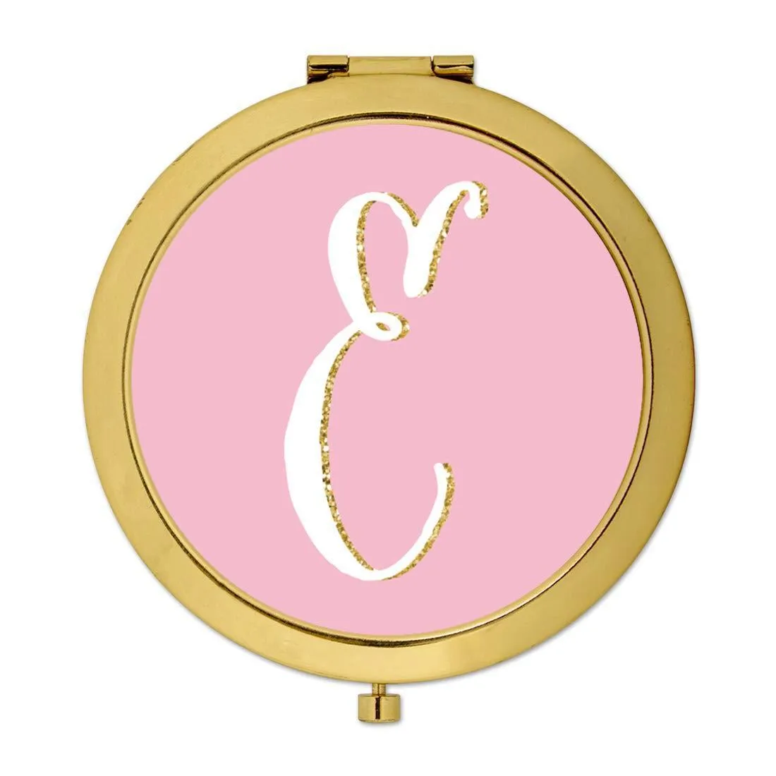 Andaz Press Blush Pink Faux Gold Glitter Monogram Gold Compact Mirror