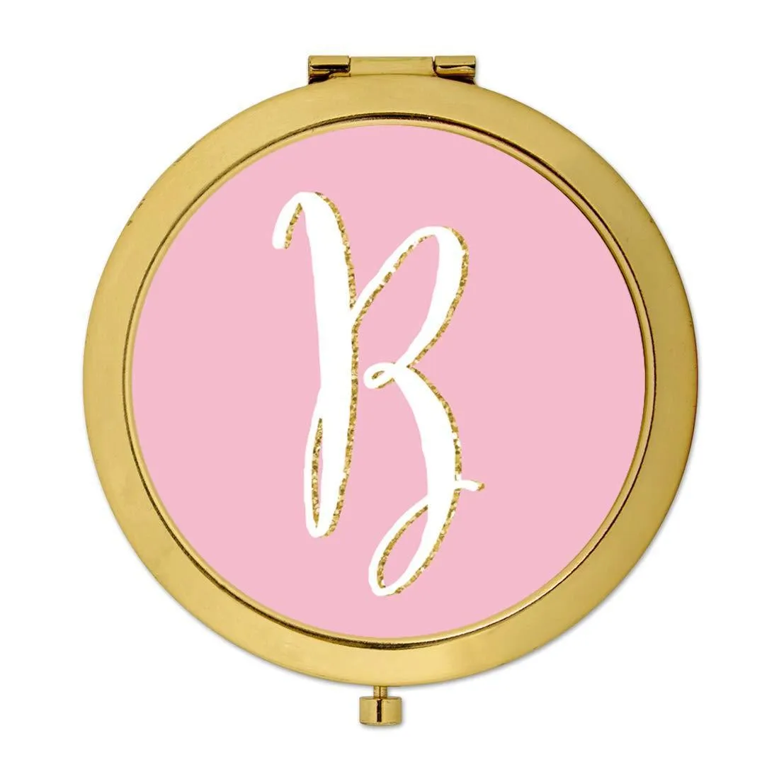 Andaz Press Blush Pink Faux Gold Glitter Monogram Gold Compact Mirror