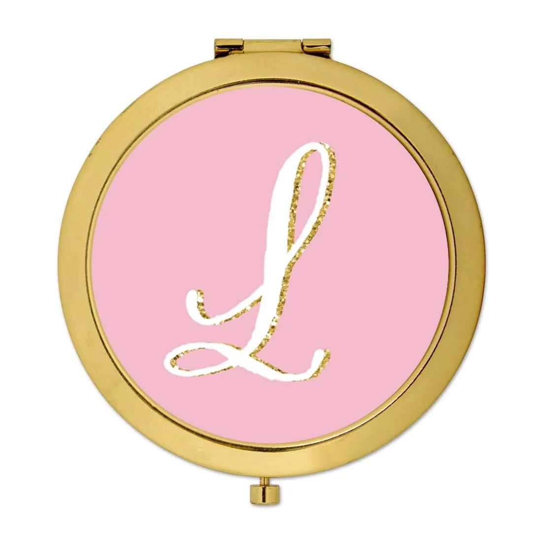 Andaz Press Blush Pink Faux Gold Glitter Monogram Gold Compact Mirror