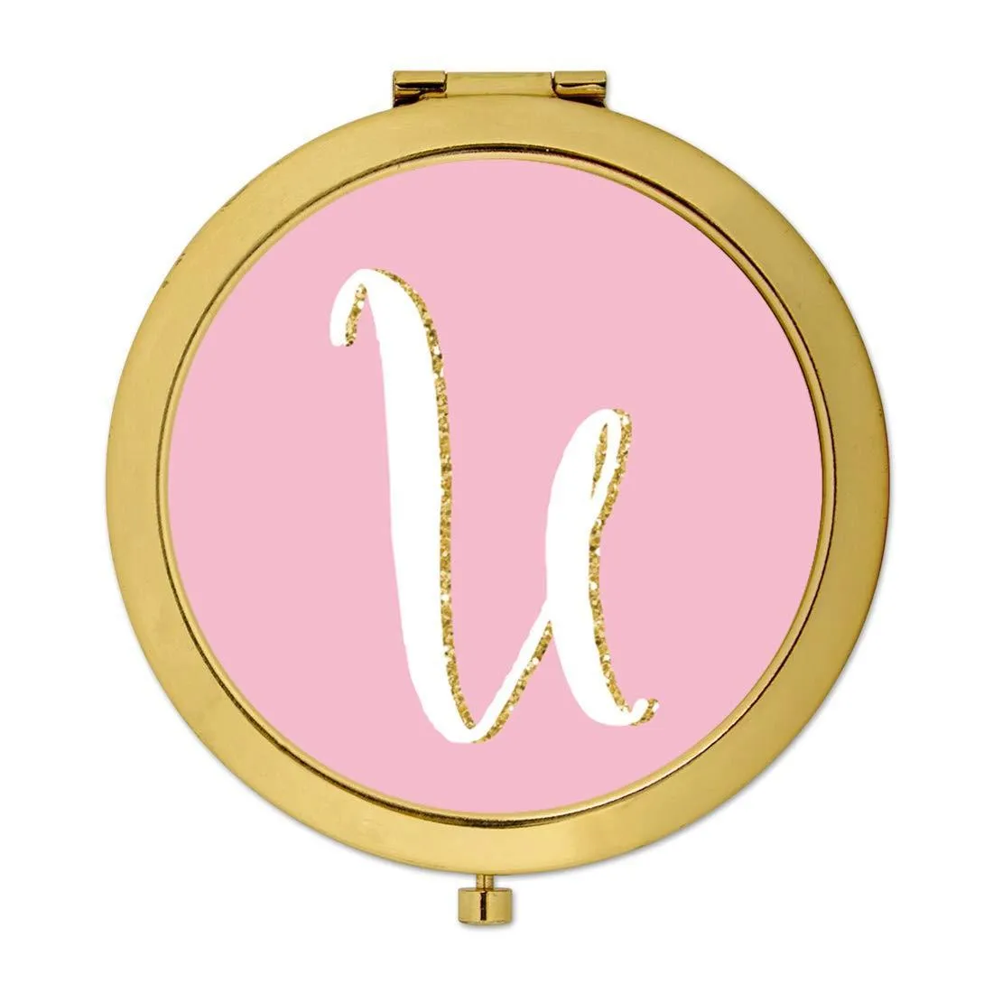 Andaz Press Blush Pink Faux Gold Glitter Monogram Gold Compact Mirror