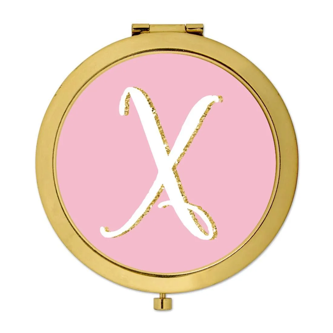 Andaz Press Blush Pink Faux Gold Glitter Monogram Gold Compact Mirror