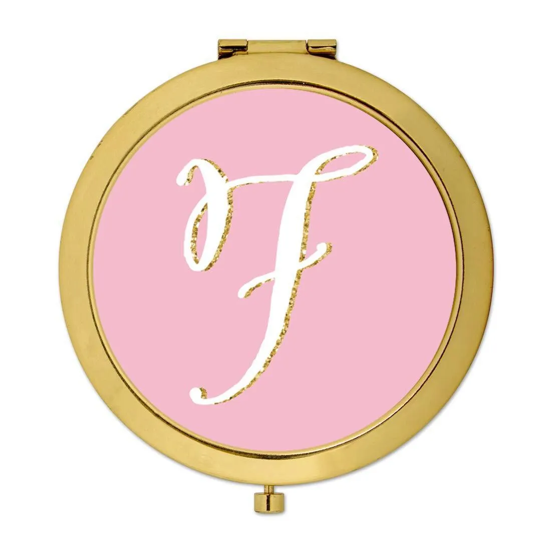 Andaz Press Blush Pink Faux Gold Glitter Monogram Gold Compact Mirror