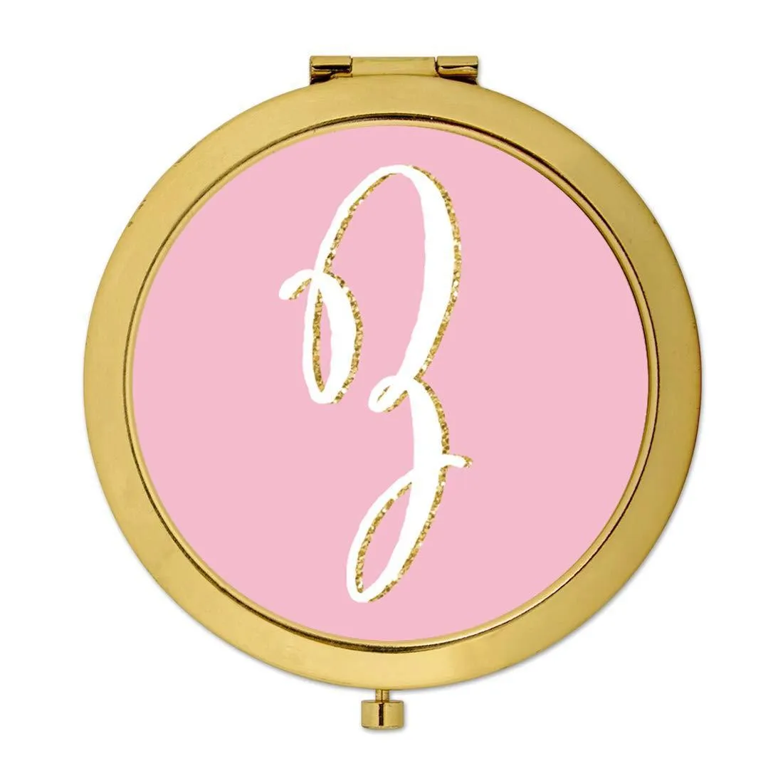 Andaz Press Blush Pink Faux Gold Glitter Monogram Gold Compact Mirror