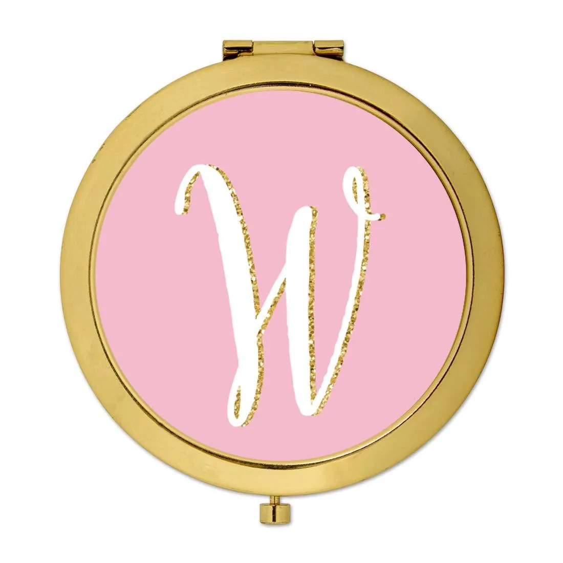 Andaz Press Blush Pink Faux Gold Glitter Monogram Gold Compact Mirror