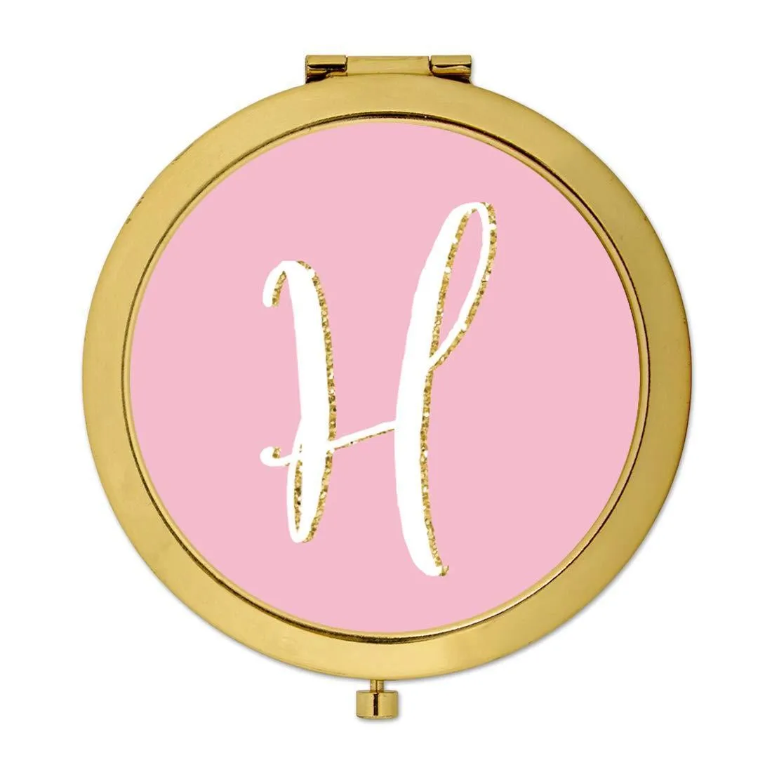 Andaz Press Blush Pink Faux Gold Glitter Monogram Gold Compact Mirror