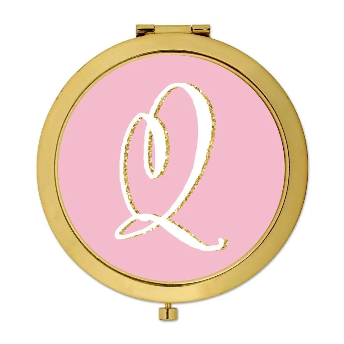 Andaz Press Blush Pink Faux Gold Glitter Monogram Gold Compact Mirror