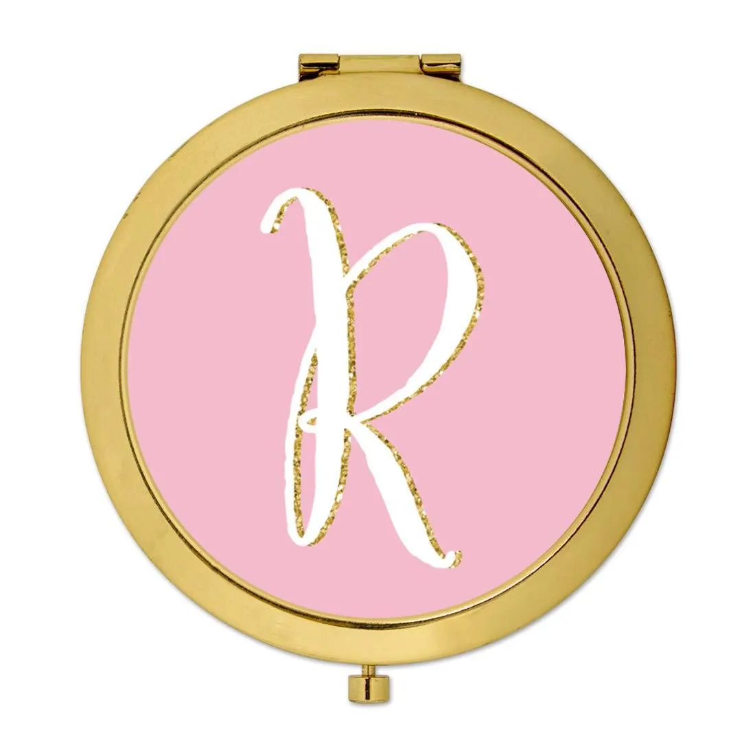 Andaz Press Blush Pink Faux Gold Glitter Monogram Gold Compact Mirror