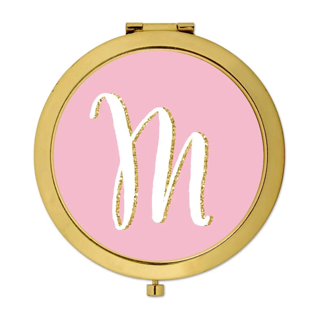 Andaz Press Blush Pink Faux Gold Glitter Monogram Gold Compact Mirror