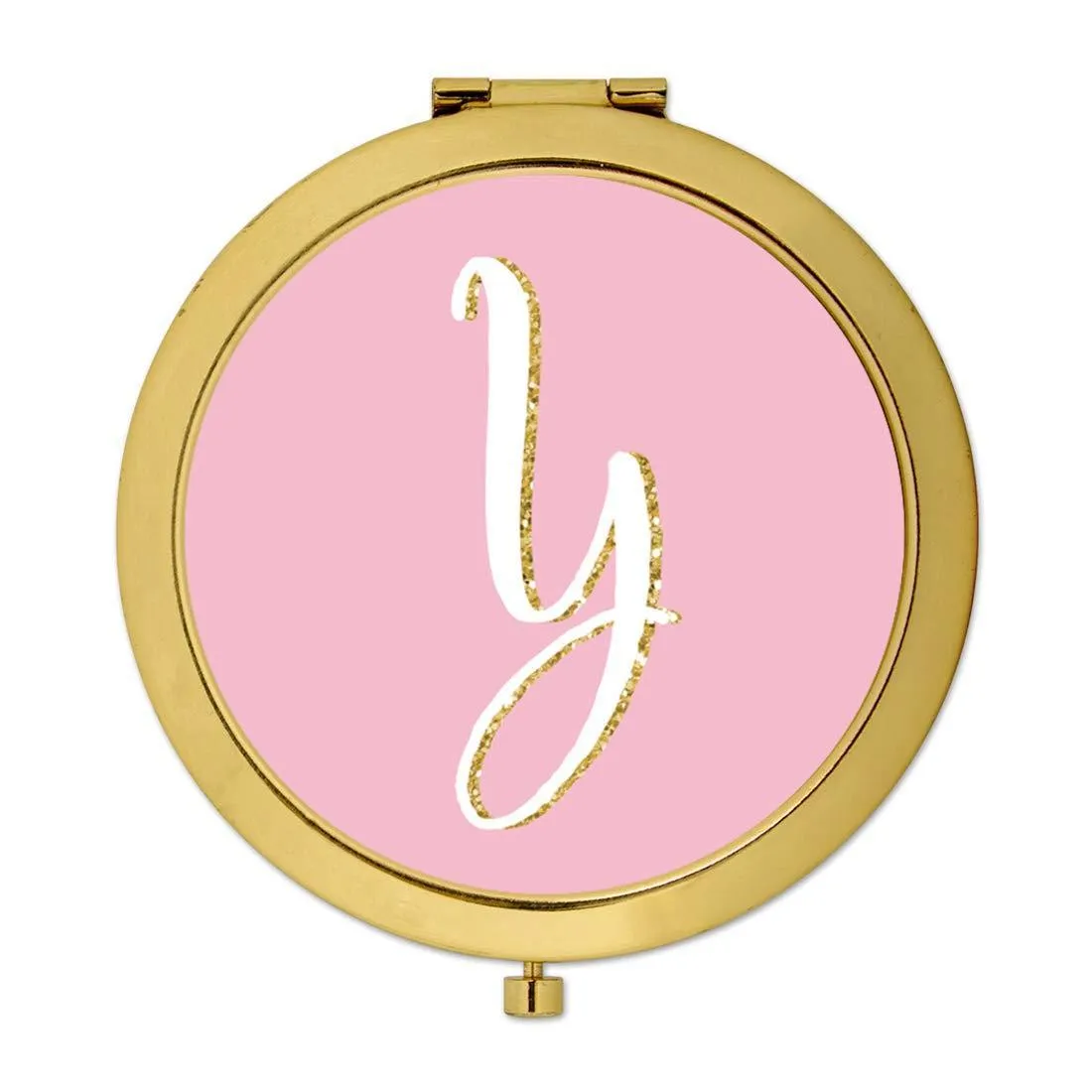 Andaz Press Blush Pink Faux Gold Glitter Monogram Gold Compact Mirror