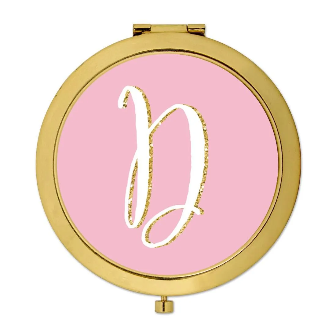 Andaz Press Blush Pink Faux Gold Glitter Monogram Gold Compact Mirror