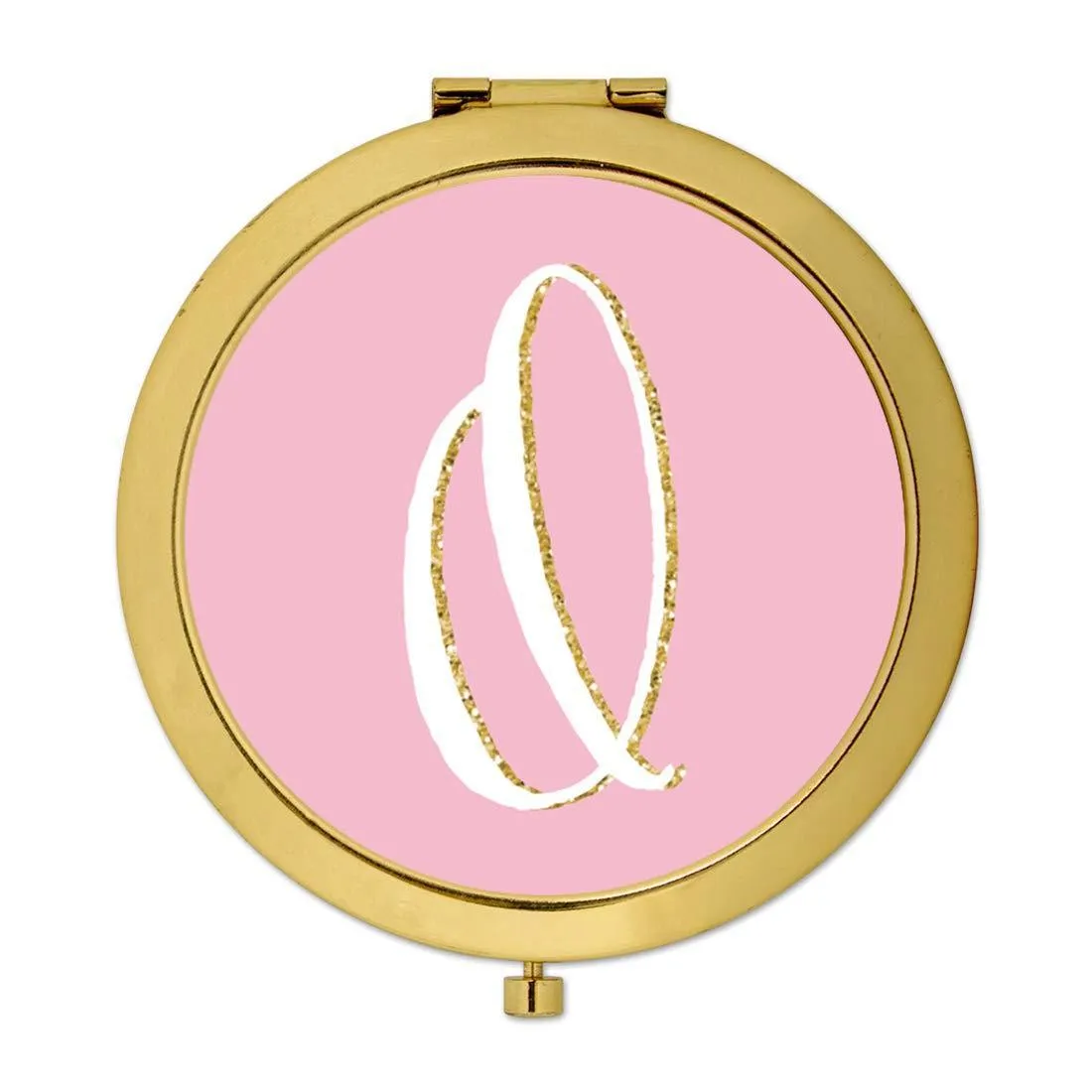 Andaz Press Blush Pink Faux Gold Glitter Monogram Gold Compact Mirror