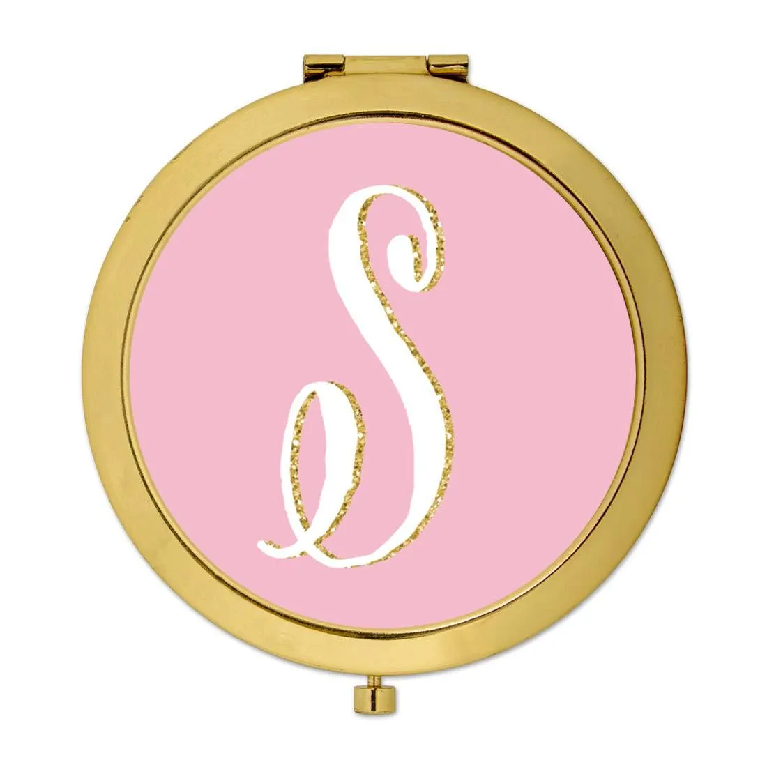 Andaz Press Blush Pink Faux Gold Glitter Monogram Gold Compact Mirror