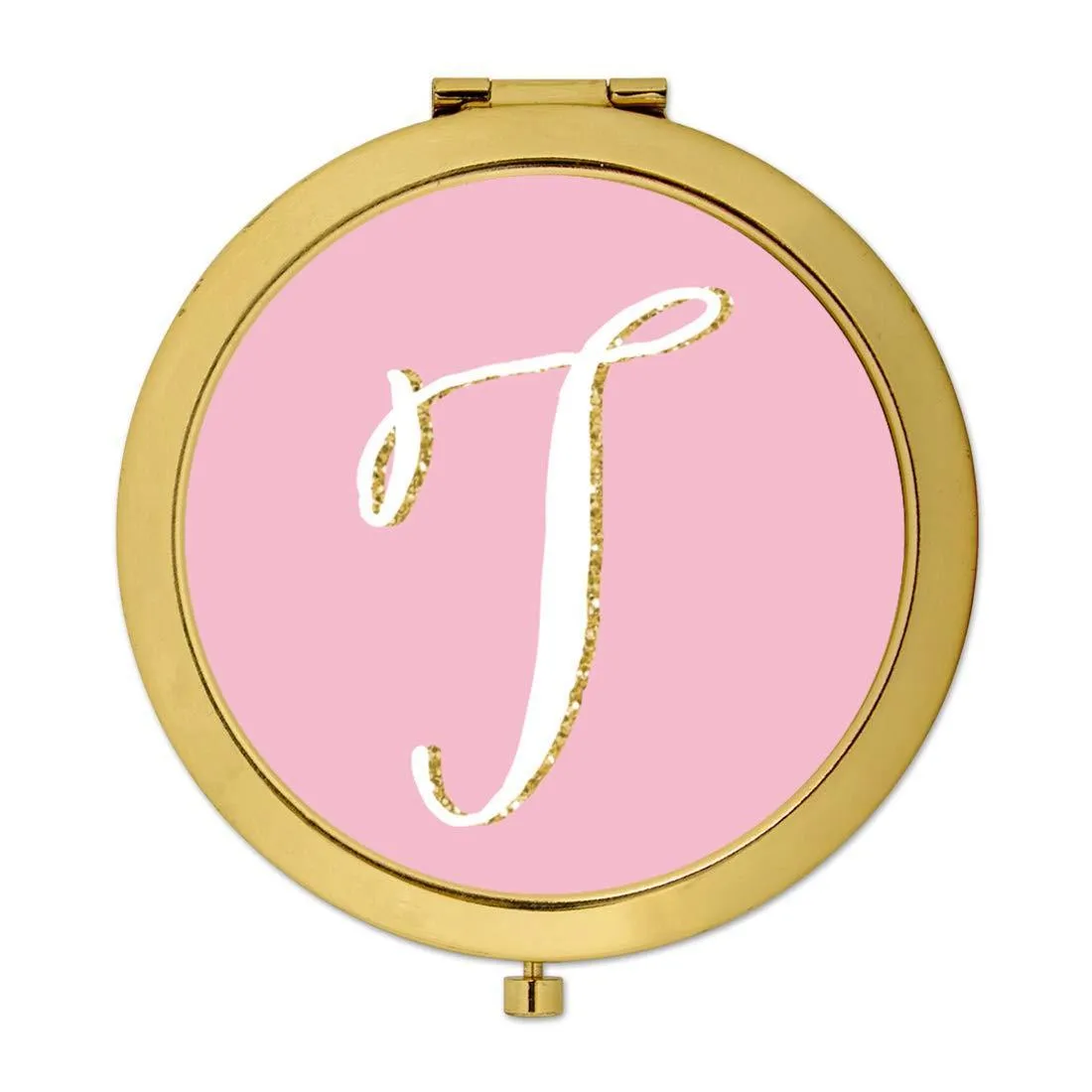 Andaz Press Blush Pink Faux Gold Glitter Monogram Gold Compact Mirror