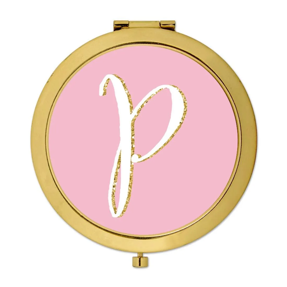 Andaz Press Blush Pink Faux Gold Glitter Monogram Gold Compact Mirror