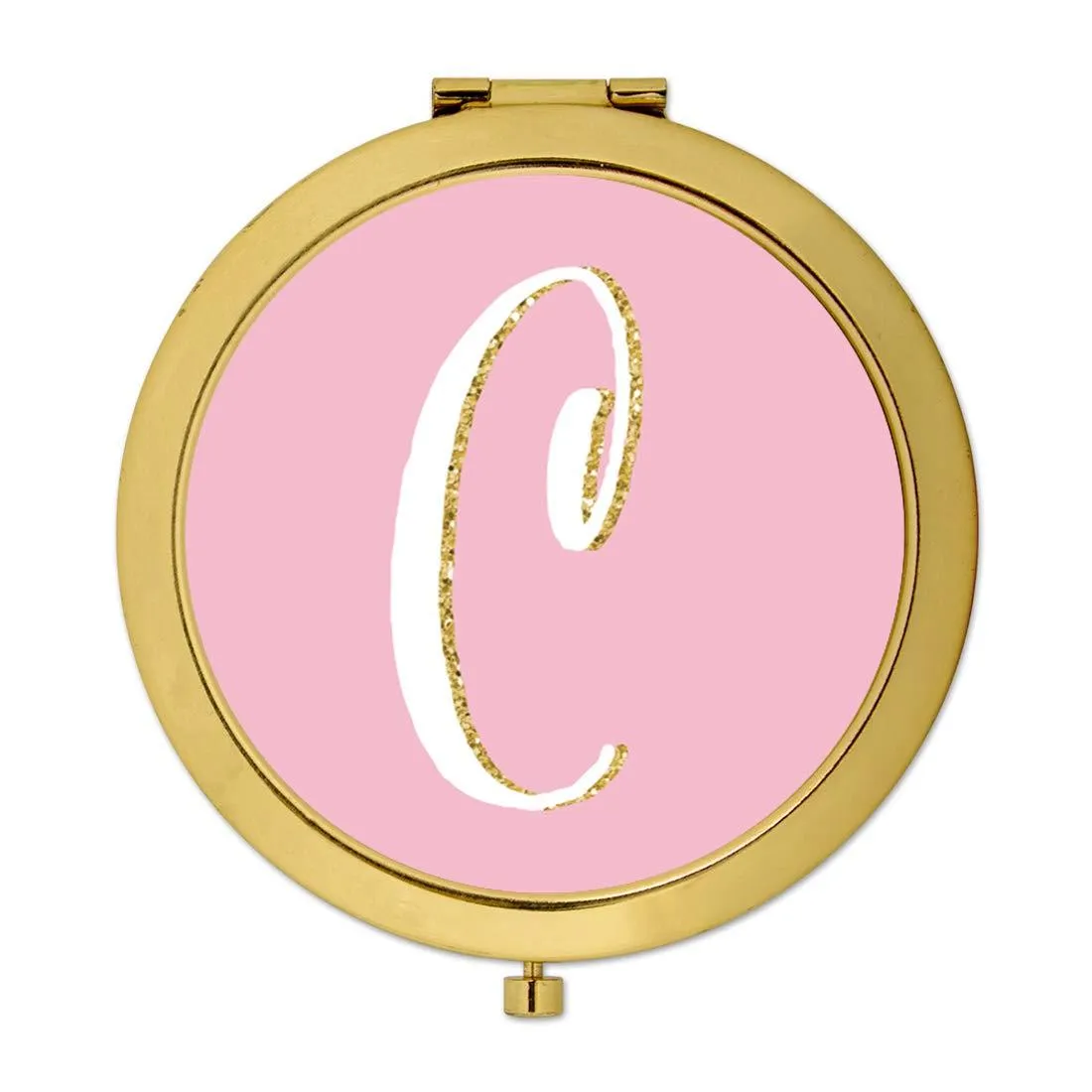 Andaz Press Blush Pink Faux Gold Glitter Monogram Gold Compact Mirror