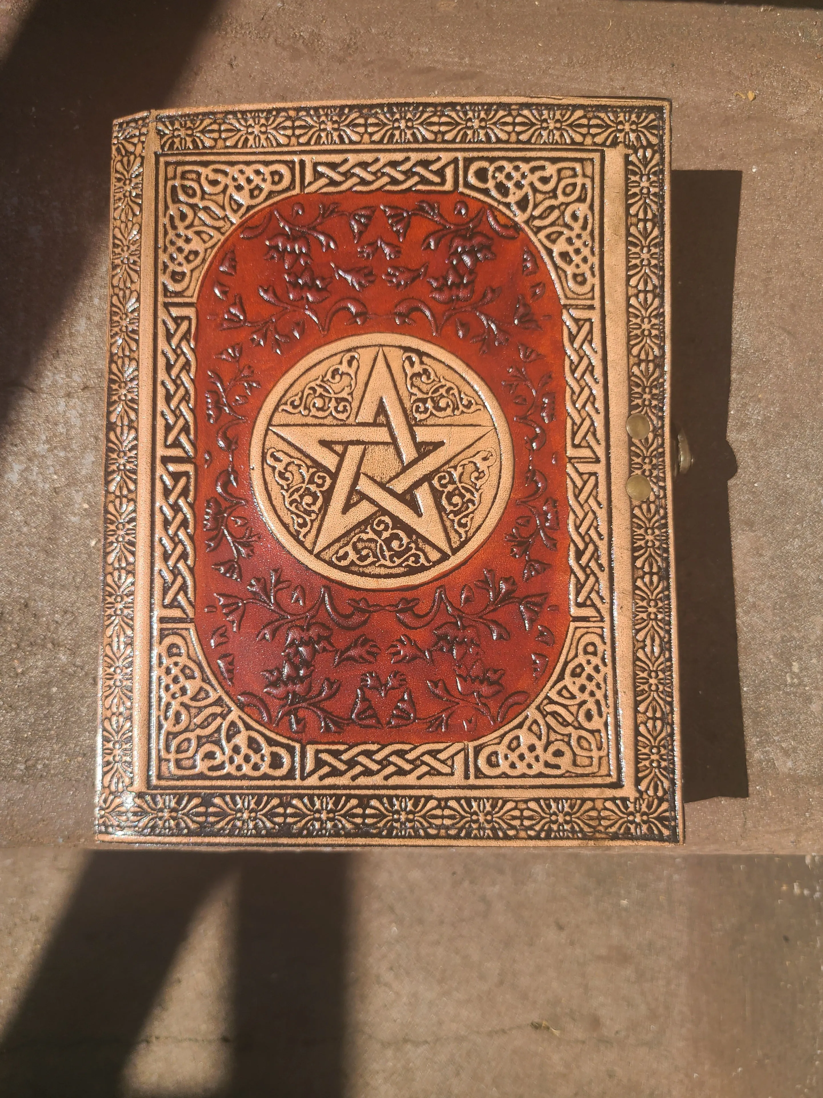 Antique Celtic Star Leather Journal - Red and Tan