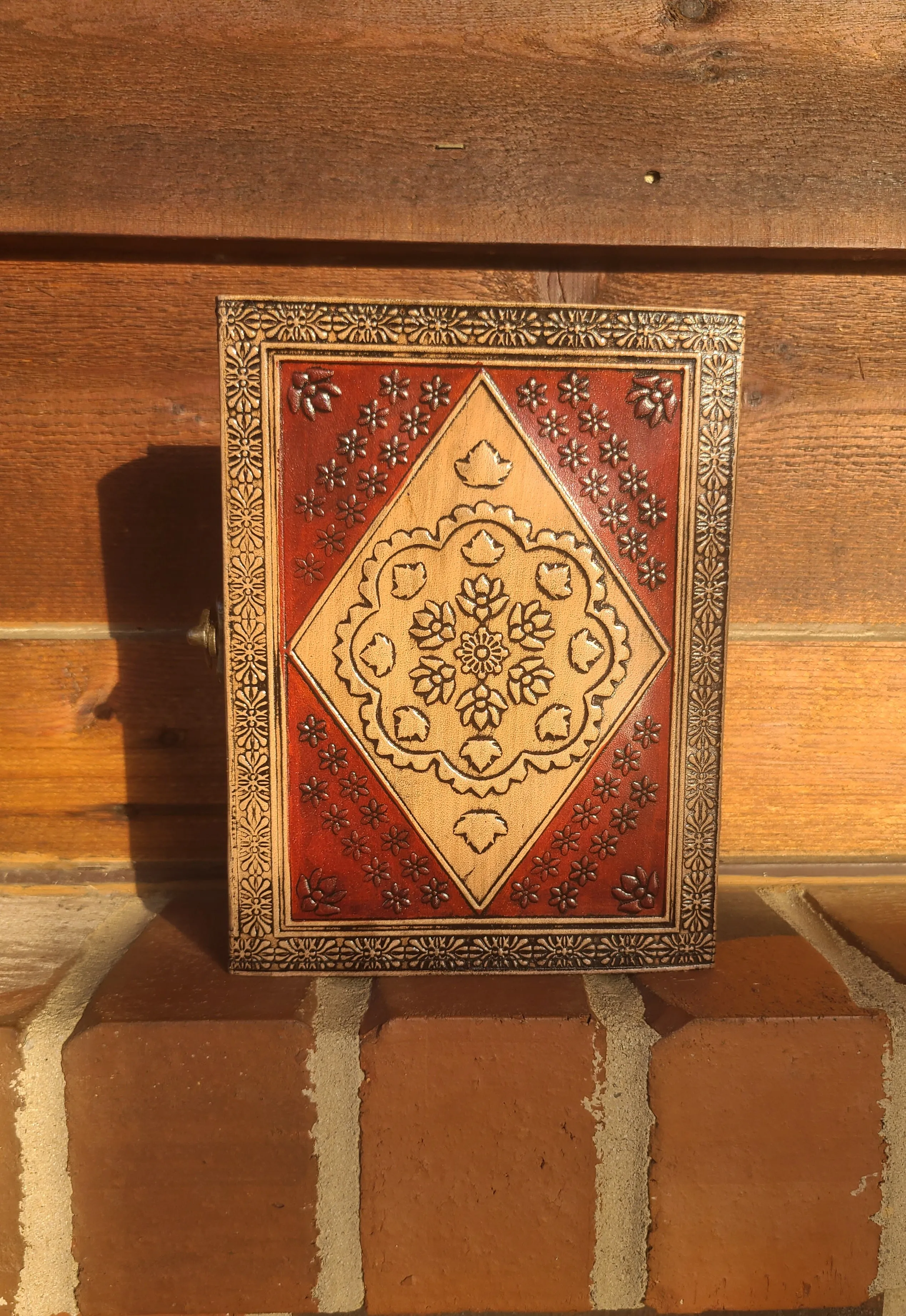 Antique Celtic Star Leather Journal - Red and Tan