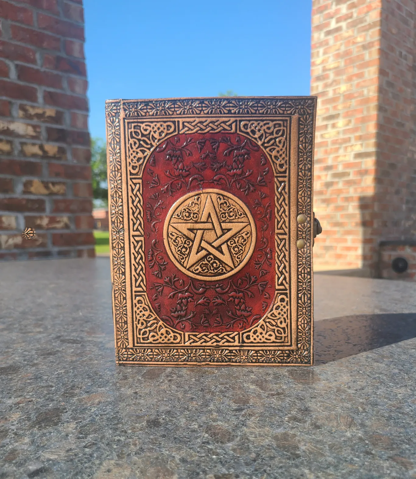 Antique Celtic Star Leather Journal - Red and Tan