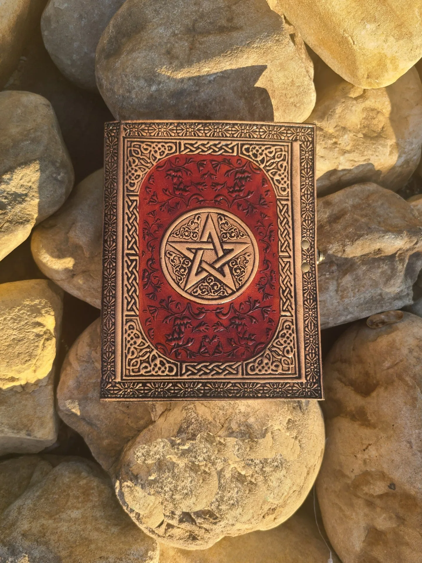 Antique Celtic Star Leather Journal - Red and Tan