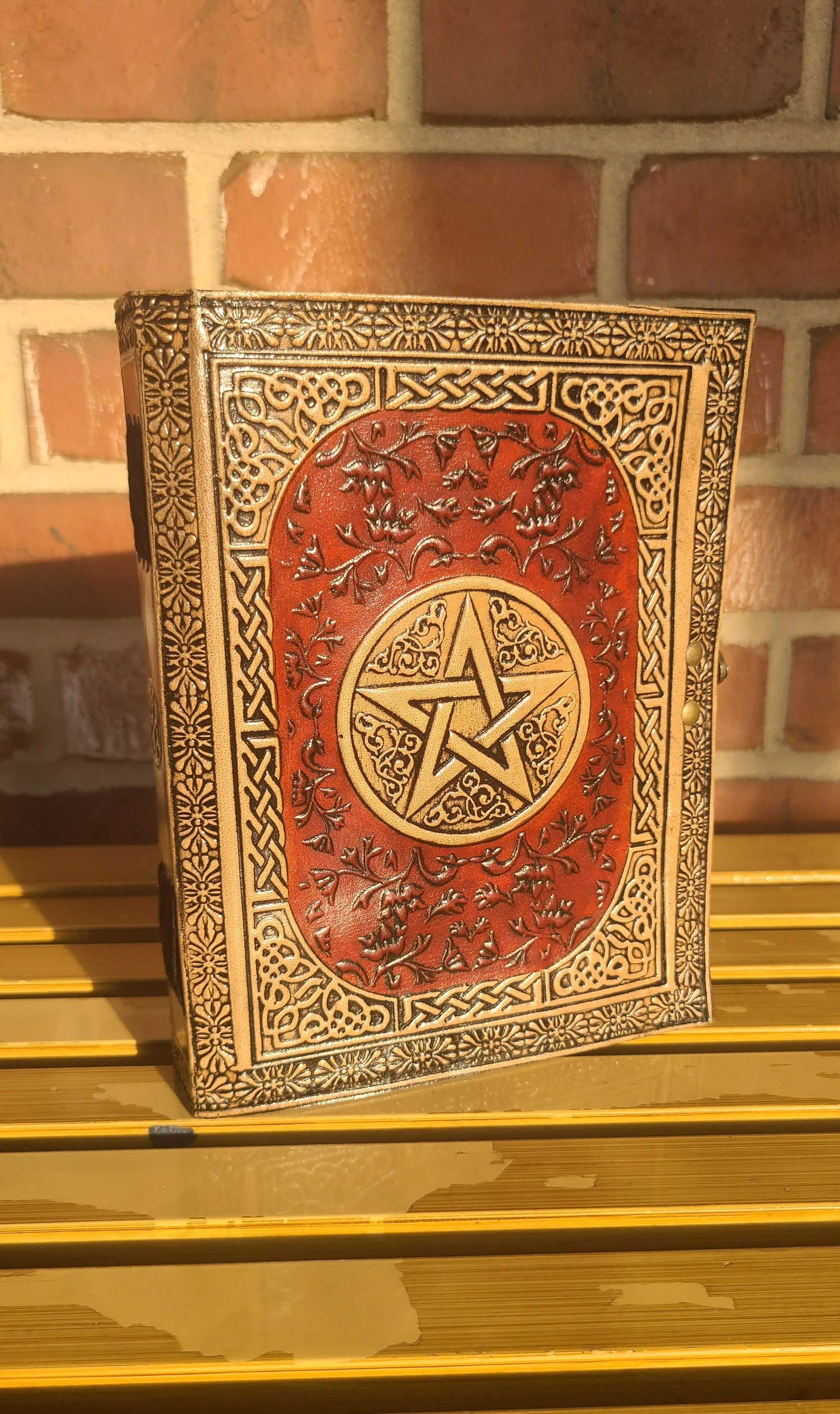 Antique Celtic Star Leather Journal - Red and Tan