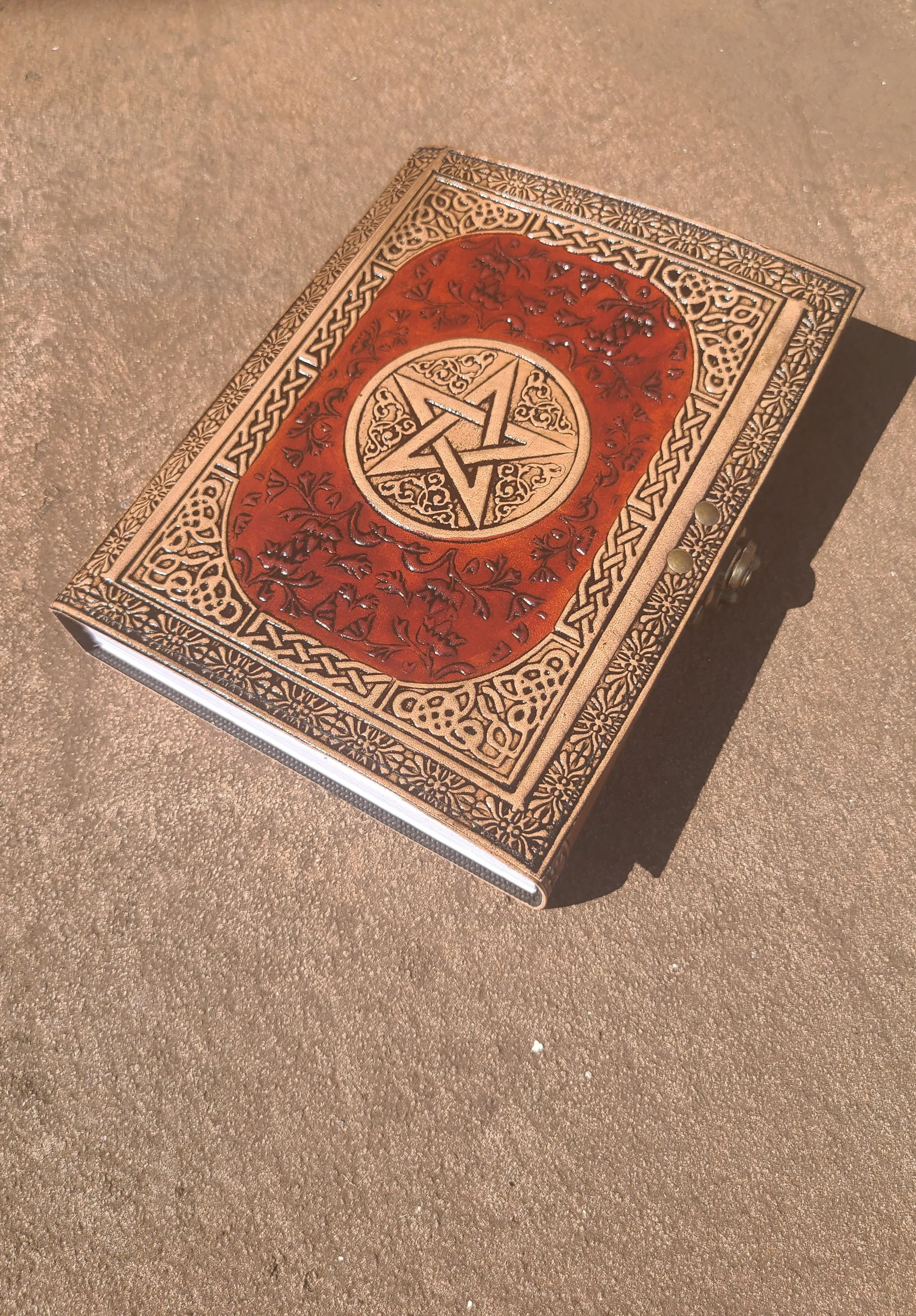 Antique Celtic Star Leather Journal - Red and Tan