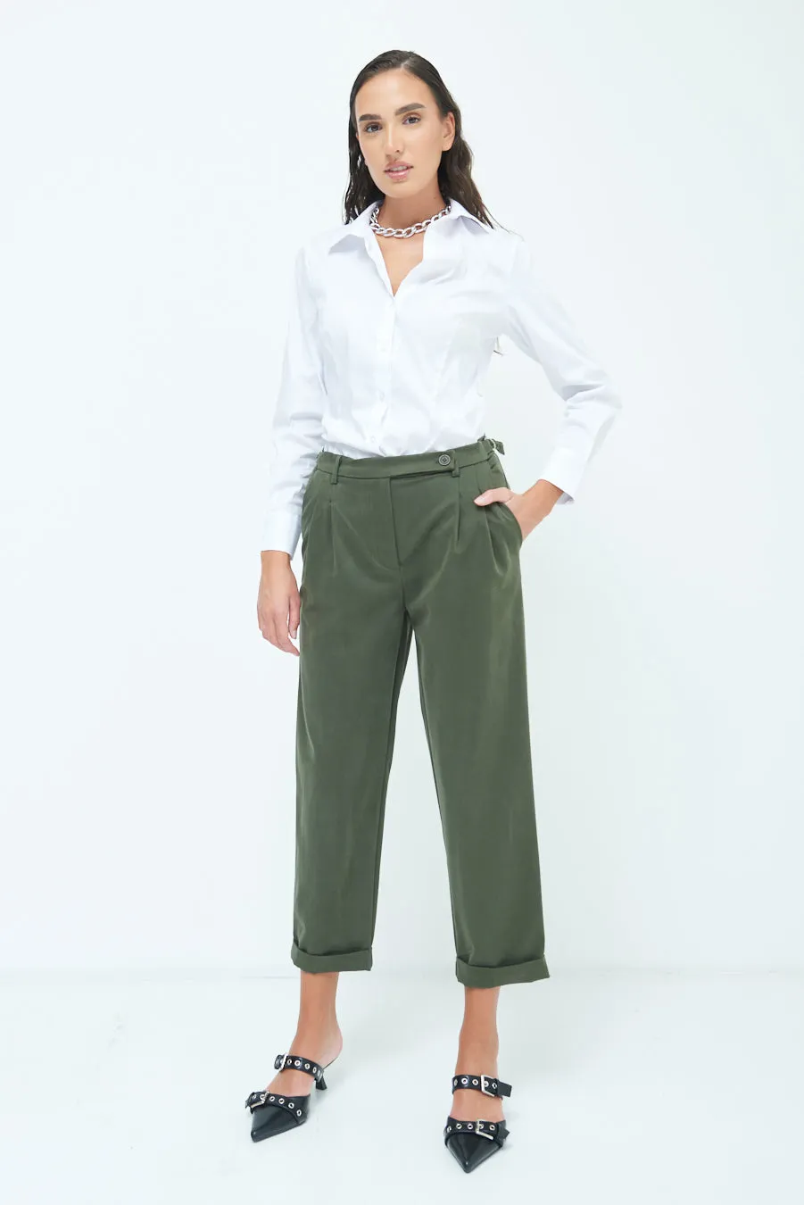 Belted cuffed trousers wholesale