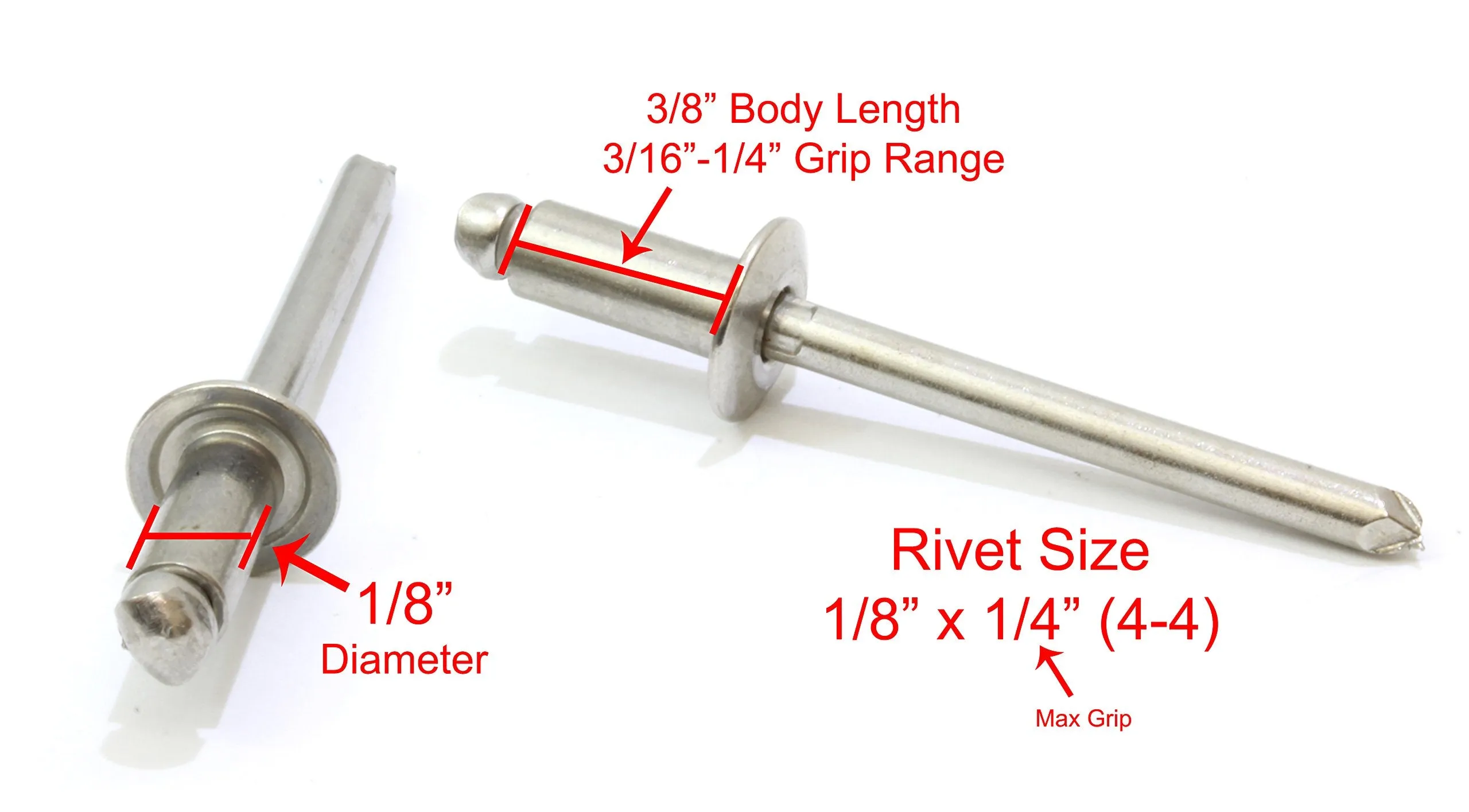 Bolt Dropper Rivets, Stainless Steel 1/8" x 3/8" Inch (100 Pack), Gap (0.31-0.37)", Blind