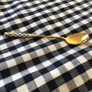 Bone China & Brass Spoon - Blue Check