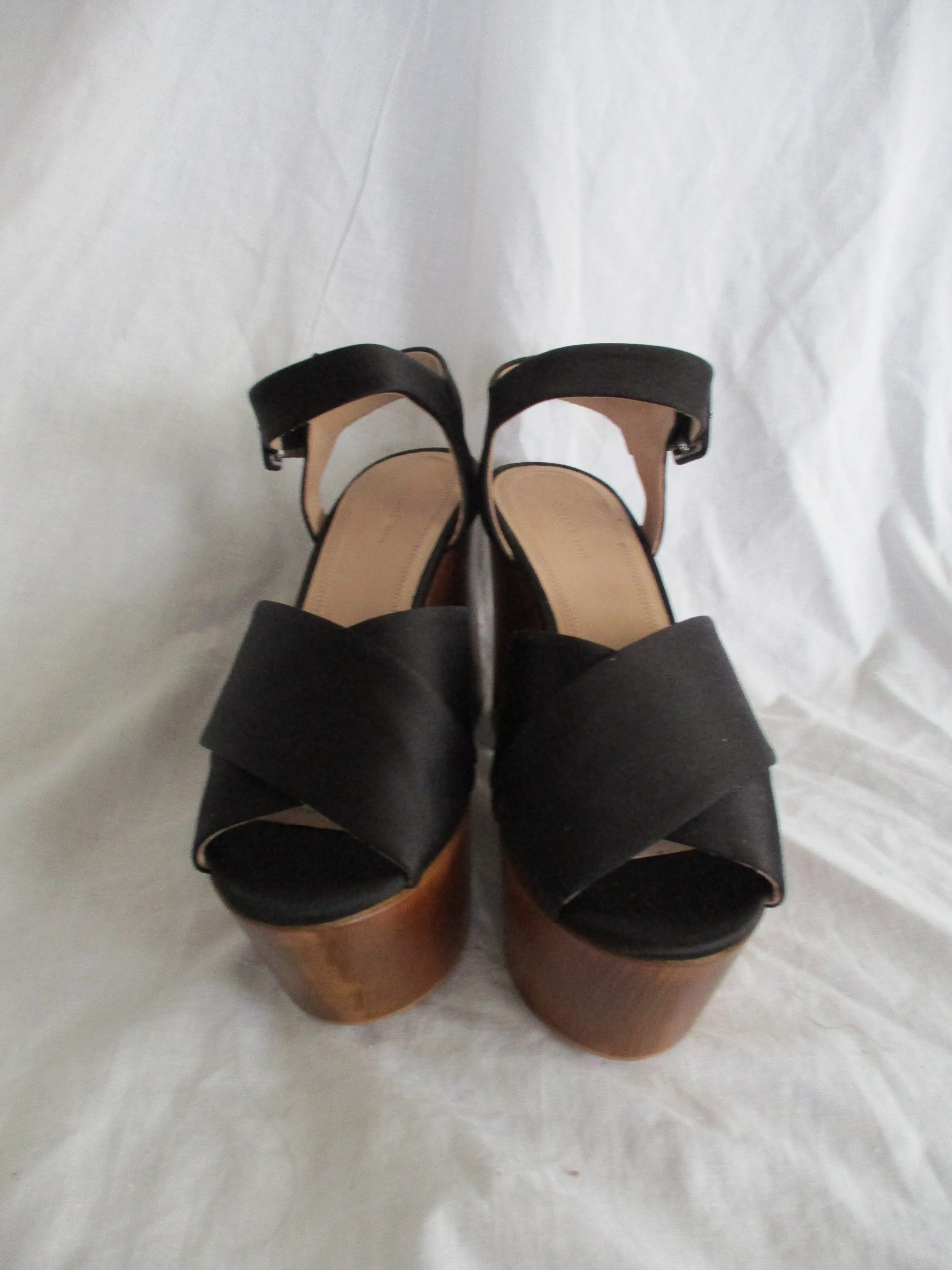 CELINE PARIS ITALY Strappy WEDGE PLATFORM PUMP Shoe 36 Sheer Italy BLACK