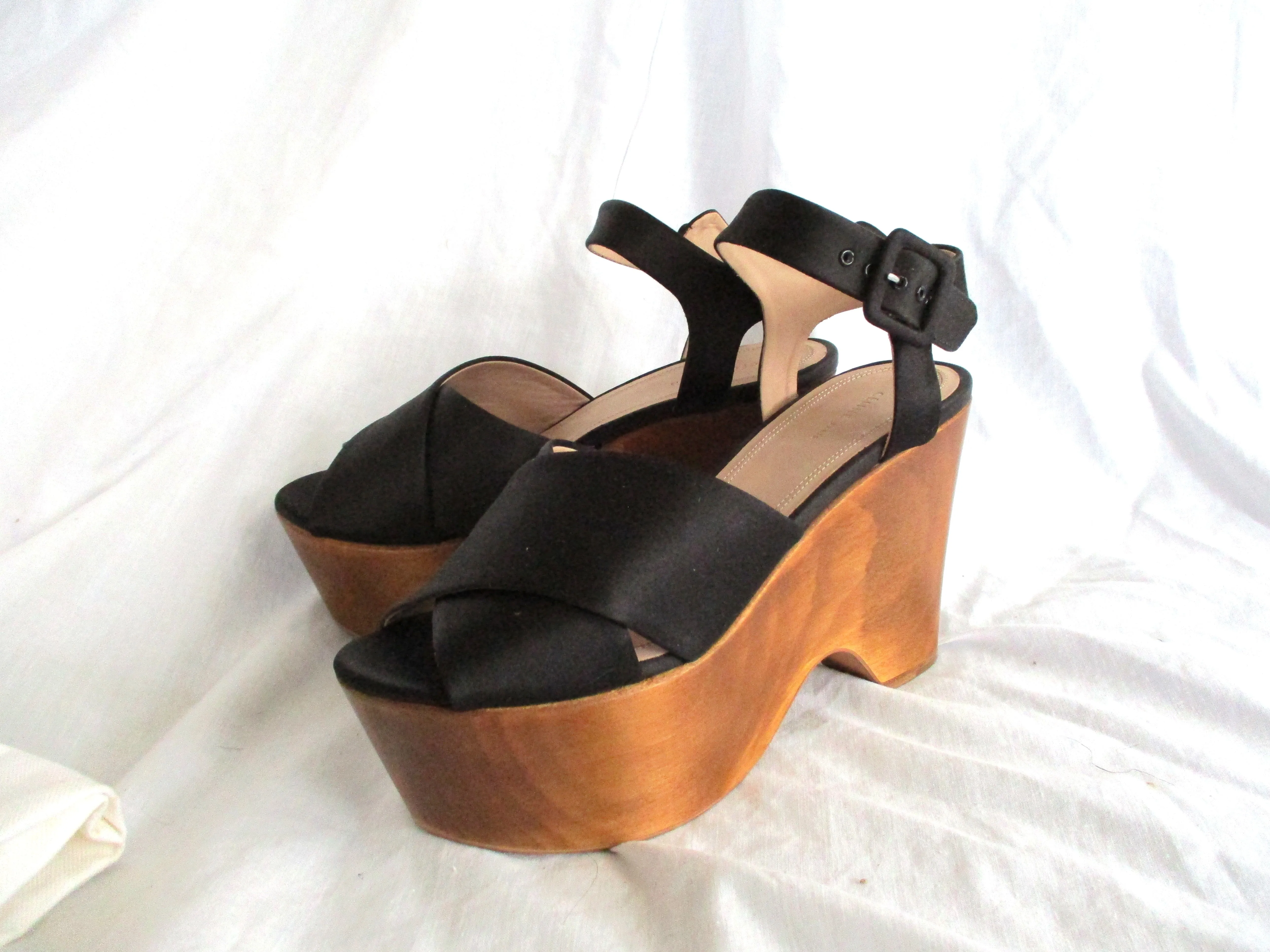 CELINE PARIS ITALY Strappy WEDGE PLATFORM PUMP Shoe 36 Sheer Italy BLACK