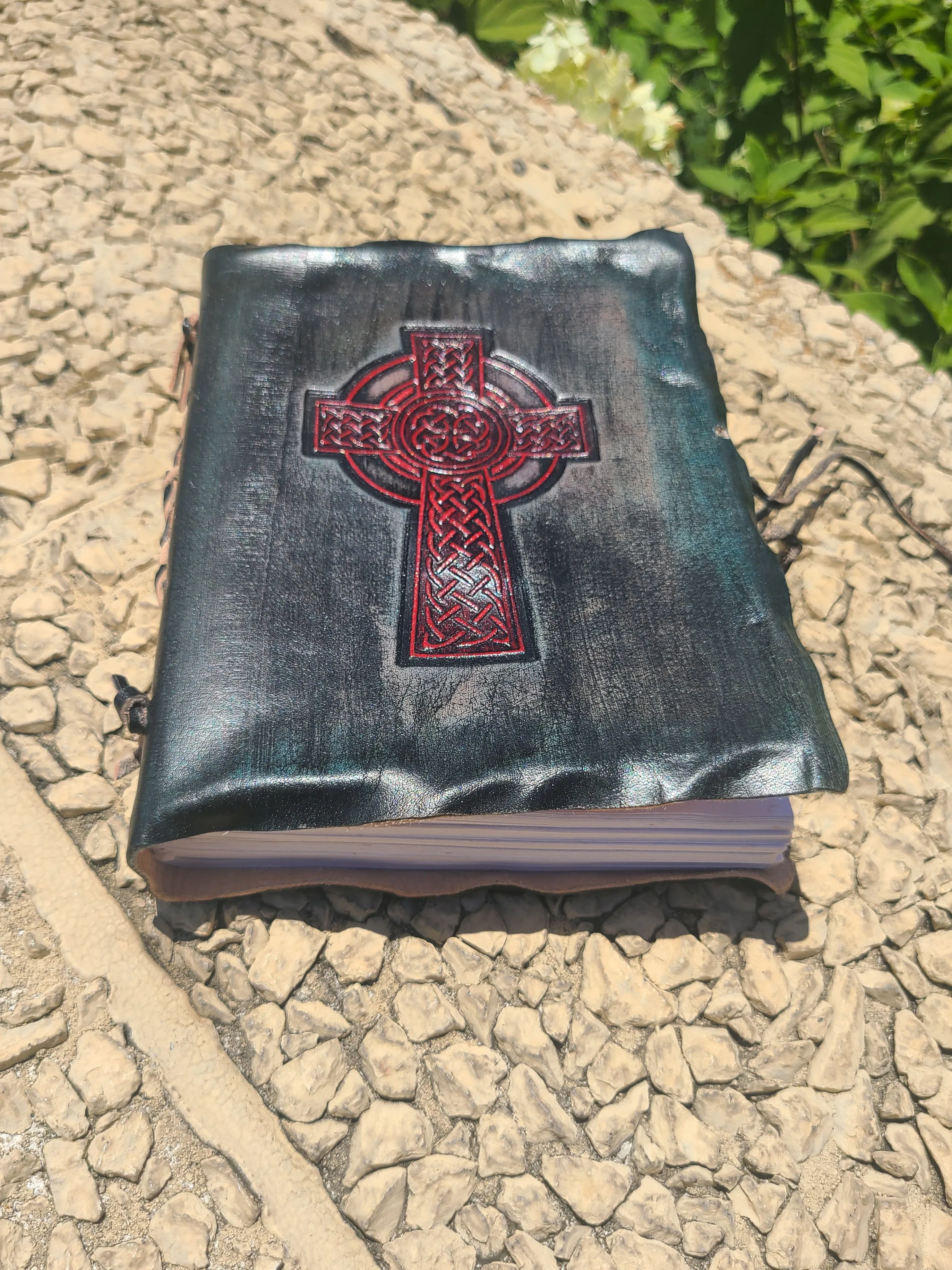 Celtic Cross Leather Writing Journal - Black and Red