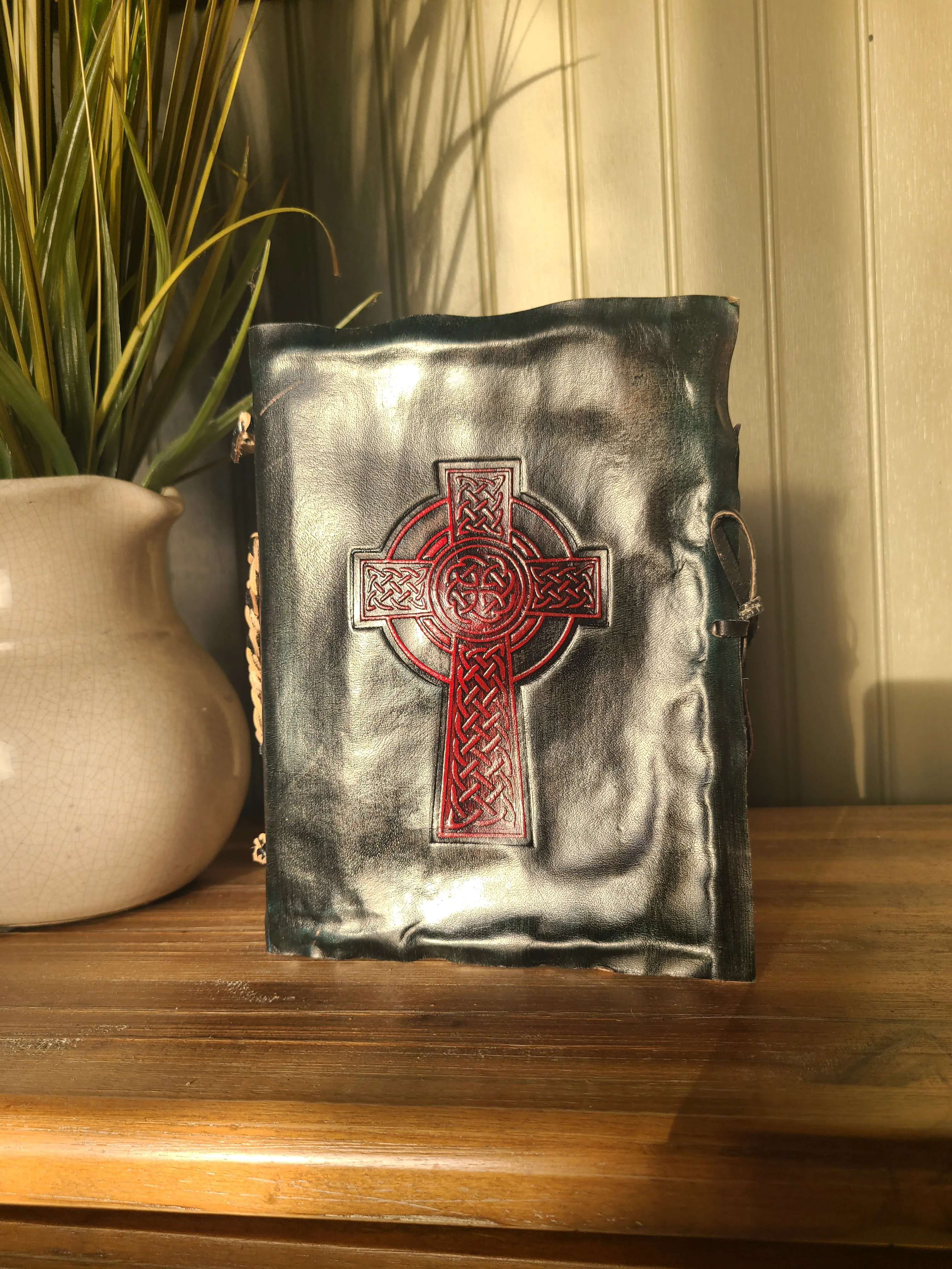 Celtic Cross Leather Writing Journal - Black and Red