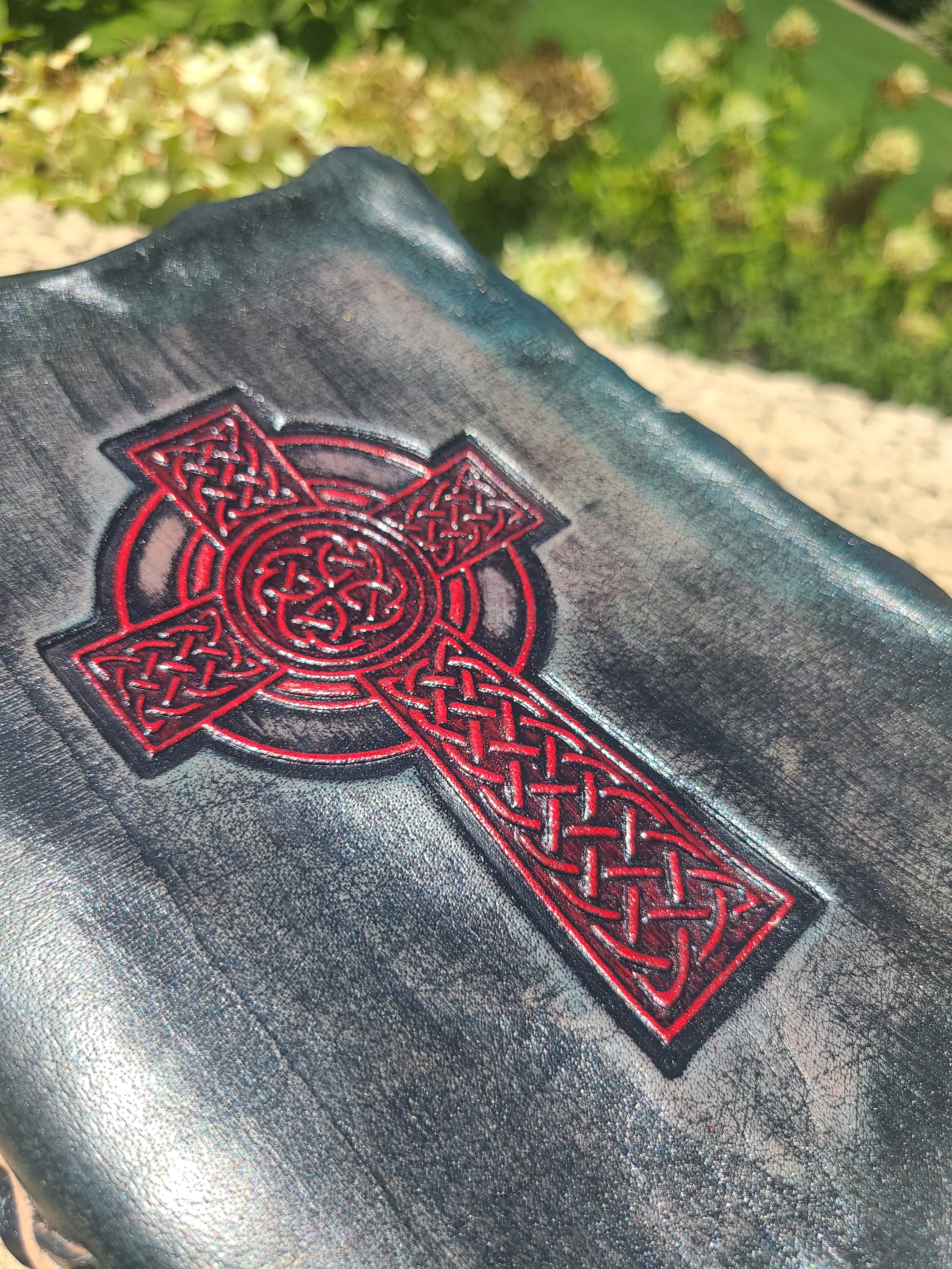 Celtic Cross Leather Writing Journal - Black and Red