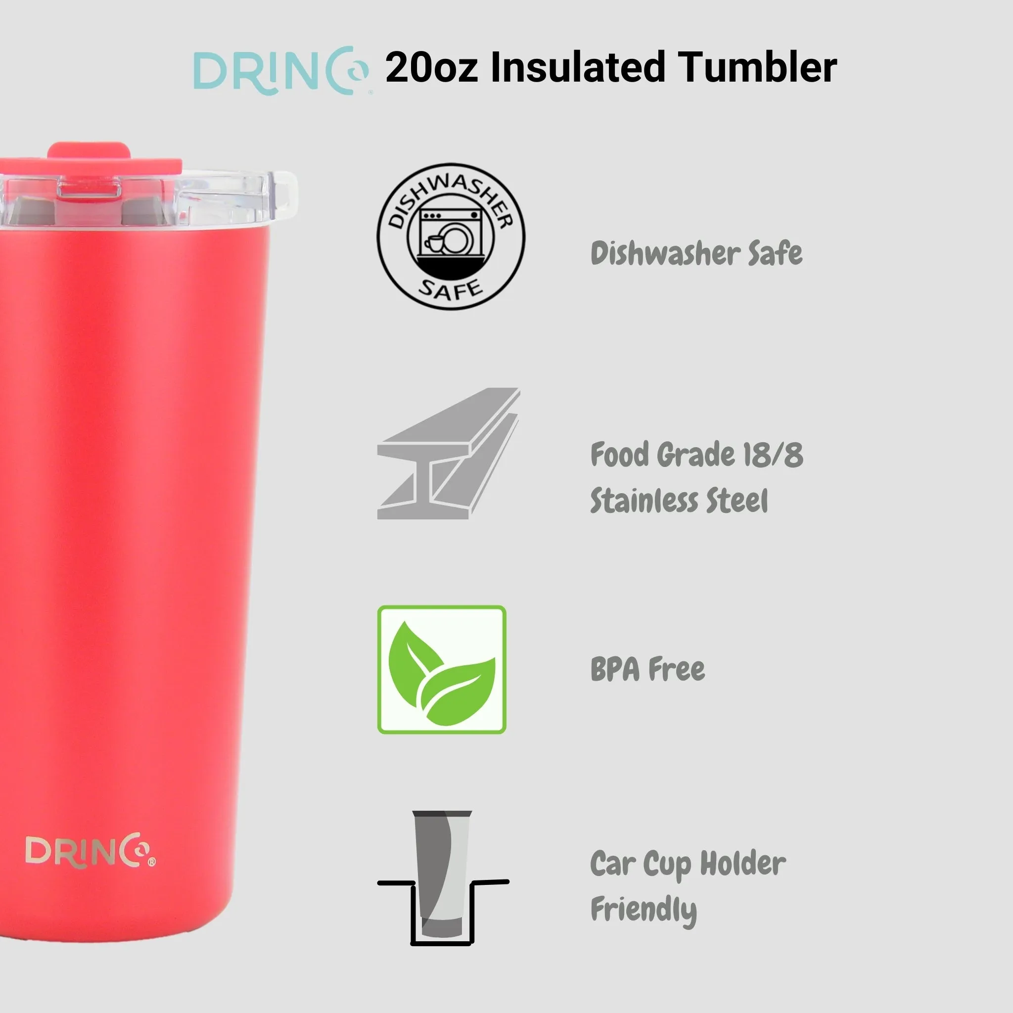 DRINCO®  Seattle 20oz Leakproof Tumbler with Straw - Red