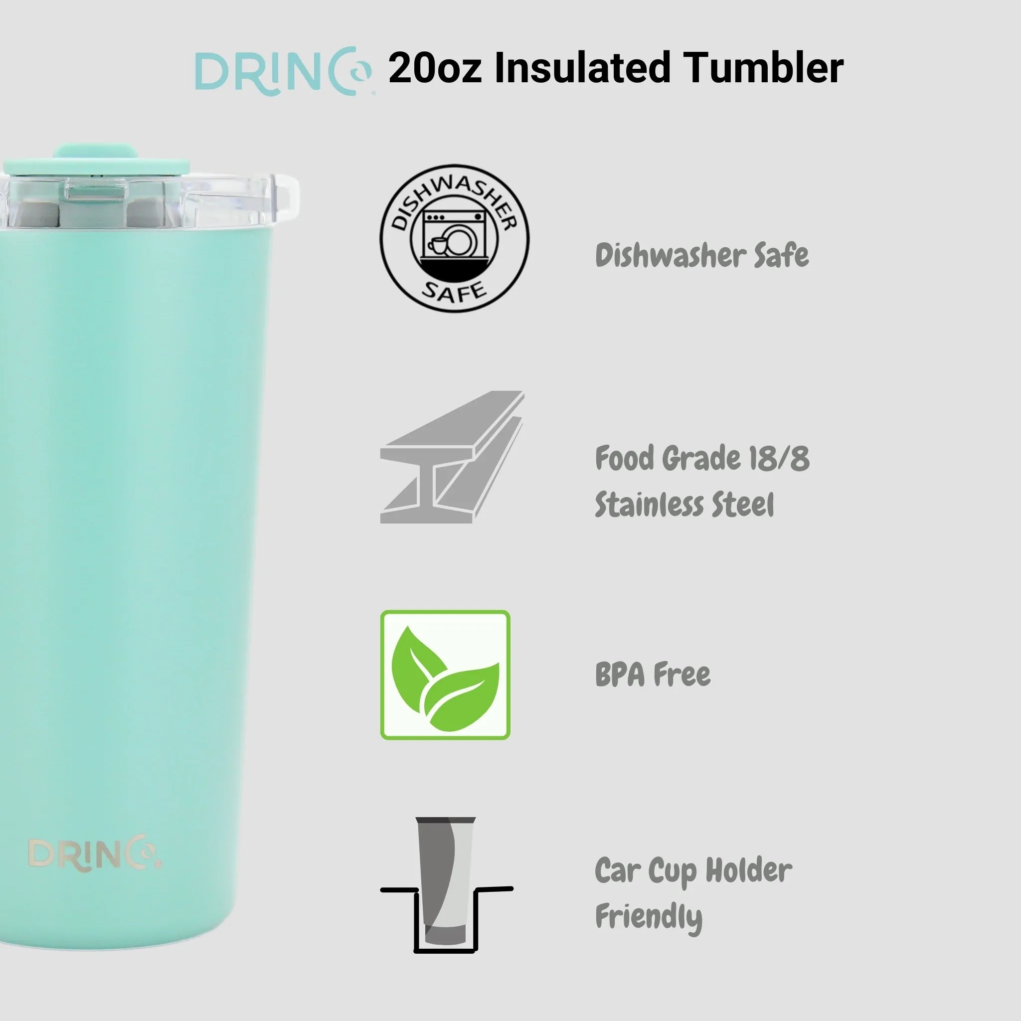 DRINCO®  Seattle 20oz Leakproof Tumbler with Straw - Sage