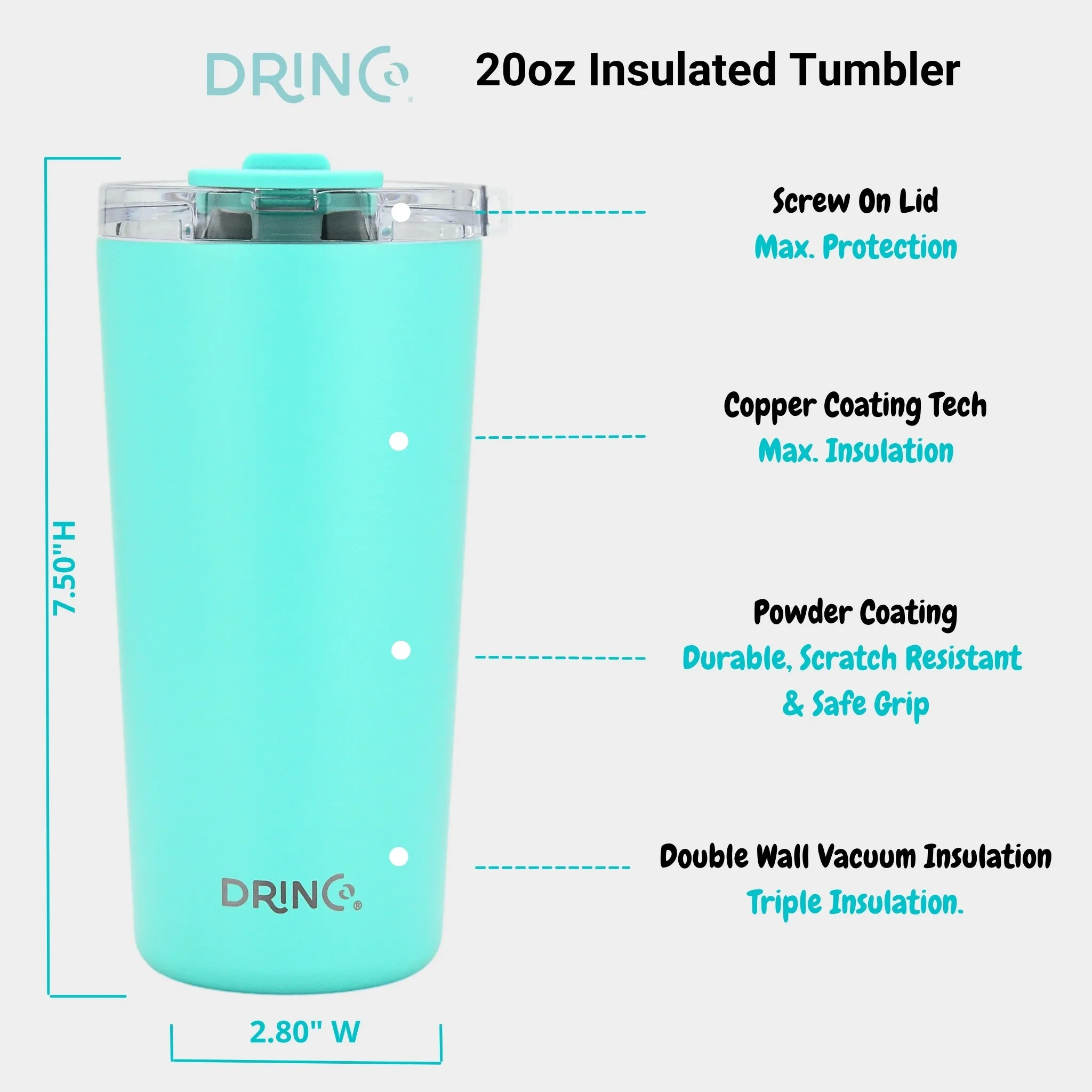 DRINCO®  Seattle 20oz Leakproof Tumbler with Straw - Teal