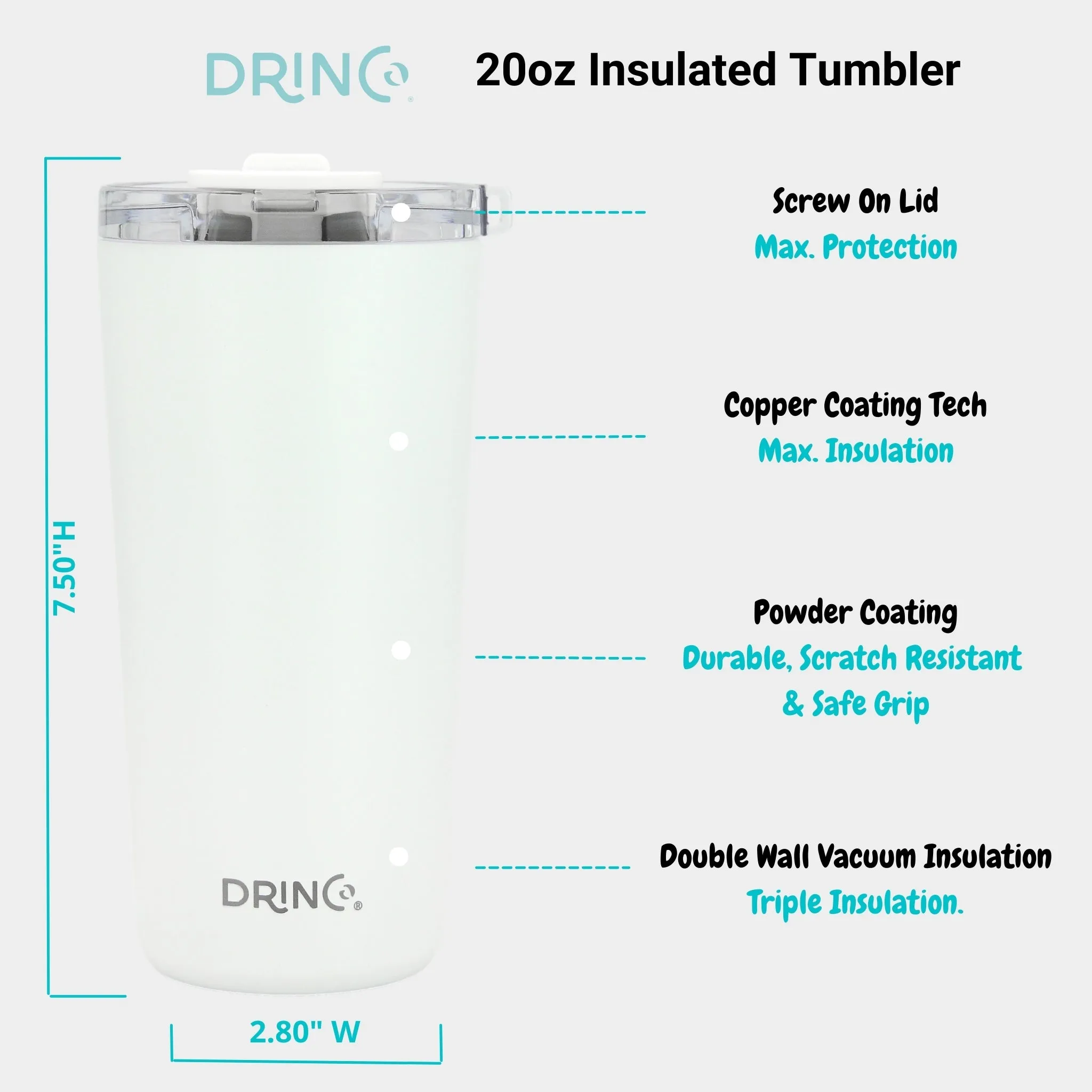 DRINCO®  Seattle 20oz Leakproof Tumbler with Straw - White